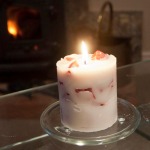 Recycled chunk candle, burning